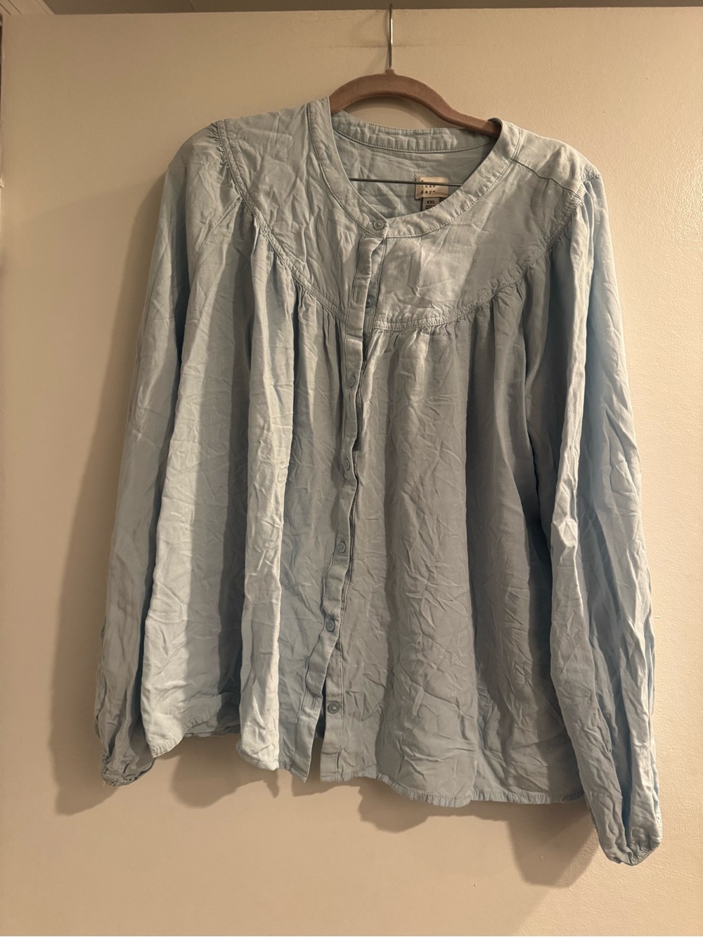 a new day Women’s Light Blue Peasant Button Front Shirt XXL Casual Blouse